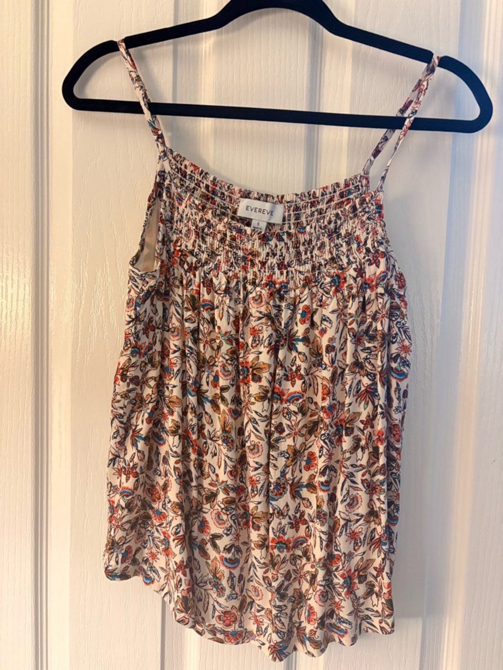 Evereve Cream Floral Smocked Spaghetti Strap Camisole